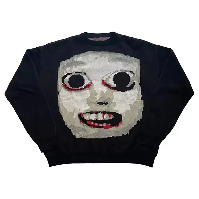 Y2k Harajuku Aesthetics Vintage Loose Punk Streetwear Knitted Unisex Rock Goth Graphic Print Knit Pullover Hip Hop Top Sweater 241223Z