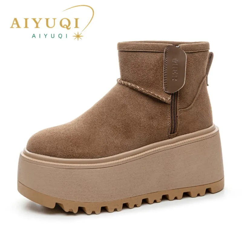 AIYUQI Snow Boots Women Winter Boots Women Velvet Warm Fashion Genuine Leather Women's Ankle Boots
