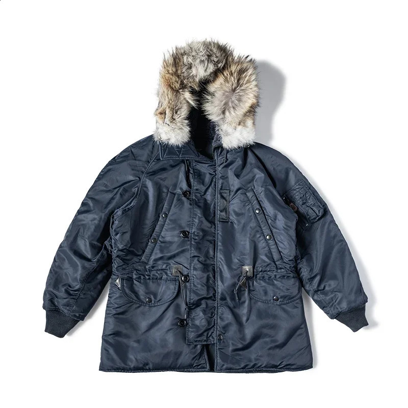 Rugged Bronson Type N3A Snorkel Parka Winter Mens Real Fur Collar Long Bomber Jacket Blue N3B 241224