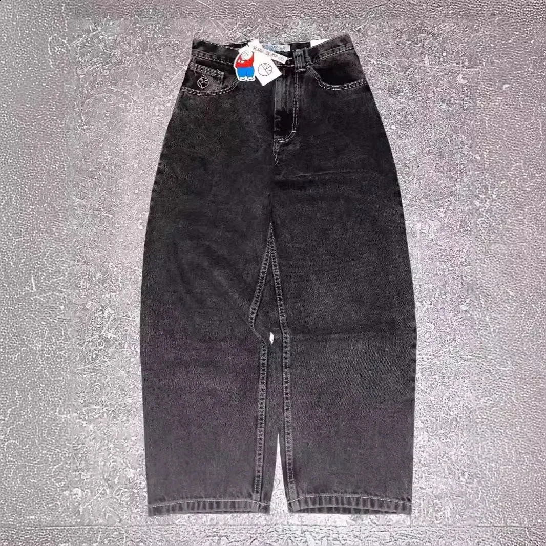 American Style Y2K Polar Big Hip Hop Embroidery Versatile Jeans Mens Casual Straight-Leg Jeans For All Seasons 241230