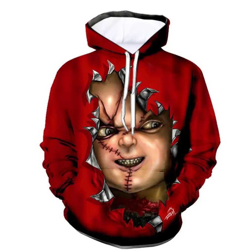 Chucky 3D printed hoodie mens horror fashion streetwear oversized sportswear hoodie childrens pull sportswear mens clothing W241230