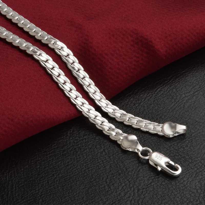 925 sterling silver Christmas gift European style retro 6MM flat chain necklace fashionable mens jewelry W241230