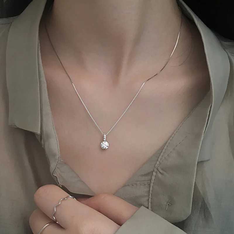 Hot 925 sterling silver 14k gold-plated necklace single sparkling zircon clavick chain womens wedding exquisite jewelry W241230