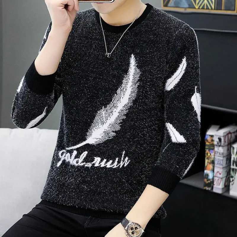 Korean Fashion Autumn Winter Sweater Mens O-neck Jacquard Knitted Thick Warm Casual Long Sleeve Loose Zipper Knitted Top W241230