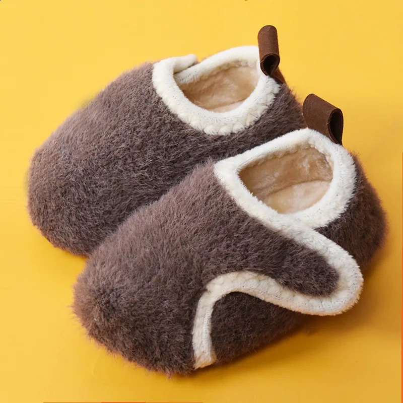 Children Cotton Slippers Solid Warm Kids Winter Home Shoes Boys Girls Plush Floor Shoes Indoor Soft Sole Anti-slip Home Shoes 241230bj