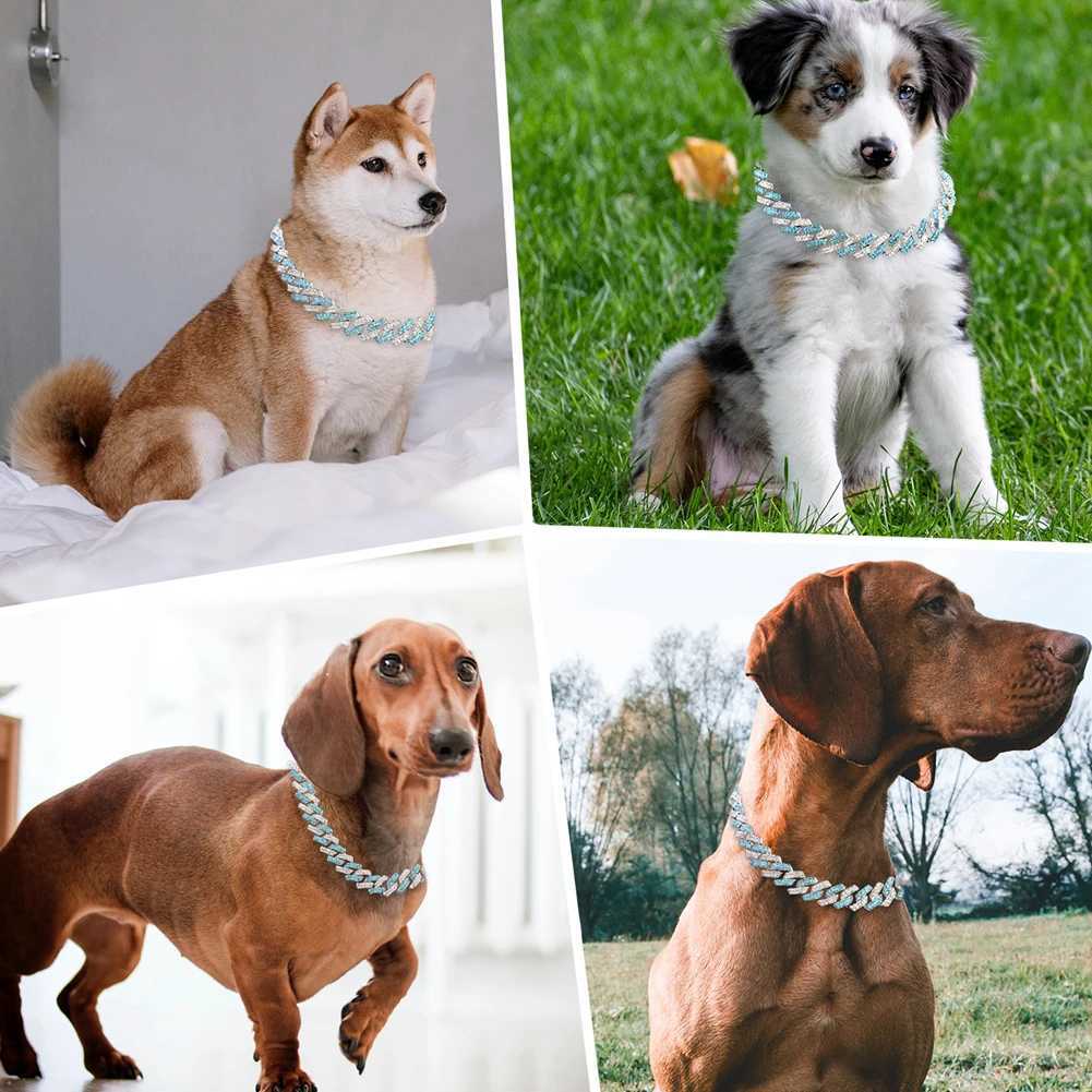 Dog Chain Diamond Cuban Link Chain With Design Secure Buckle Pet Cat Dogs Collar Necklaces Pet Items Accessories DropshippingXJ241230