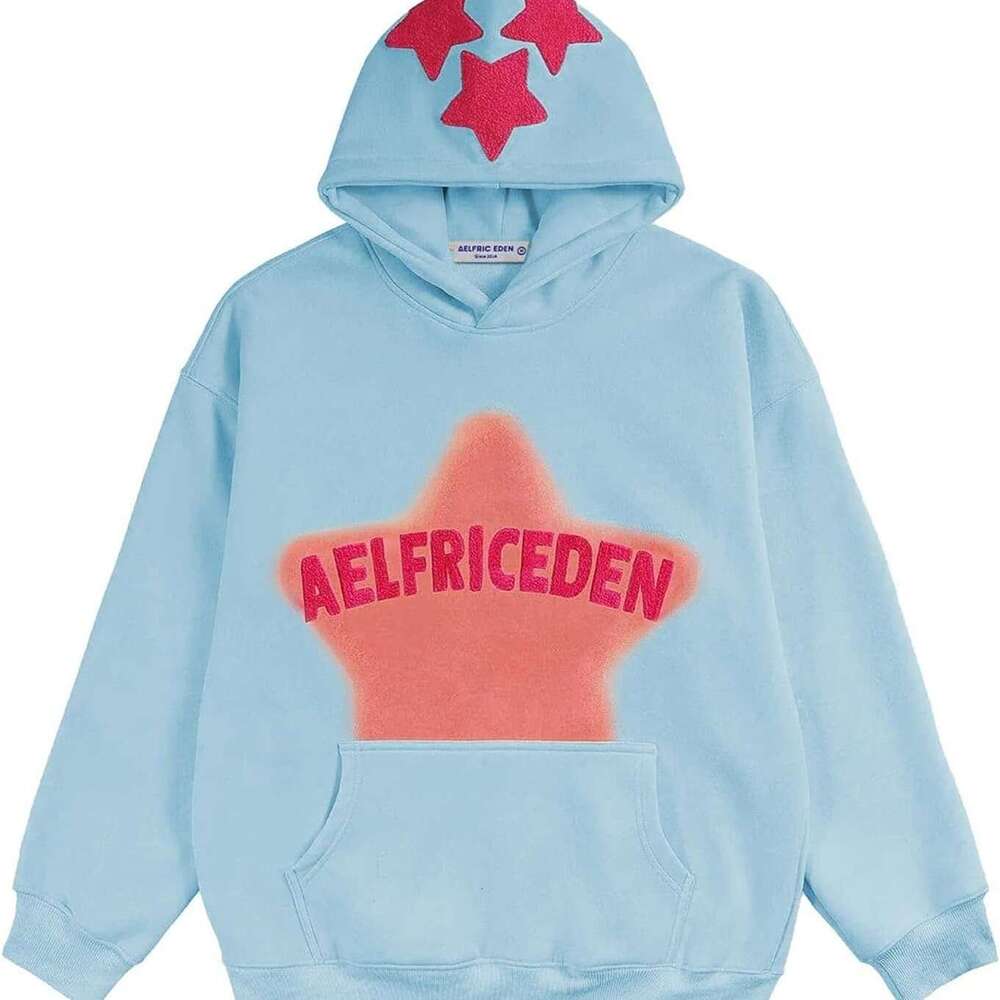 American High Street Y2K Trendy Brand Hip Hop AELFRICEDEN Star Printed Casual Sports Hoodie
