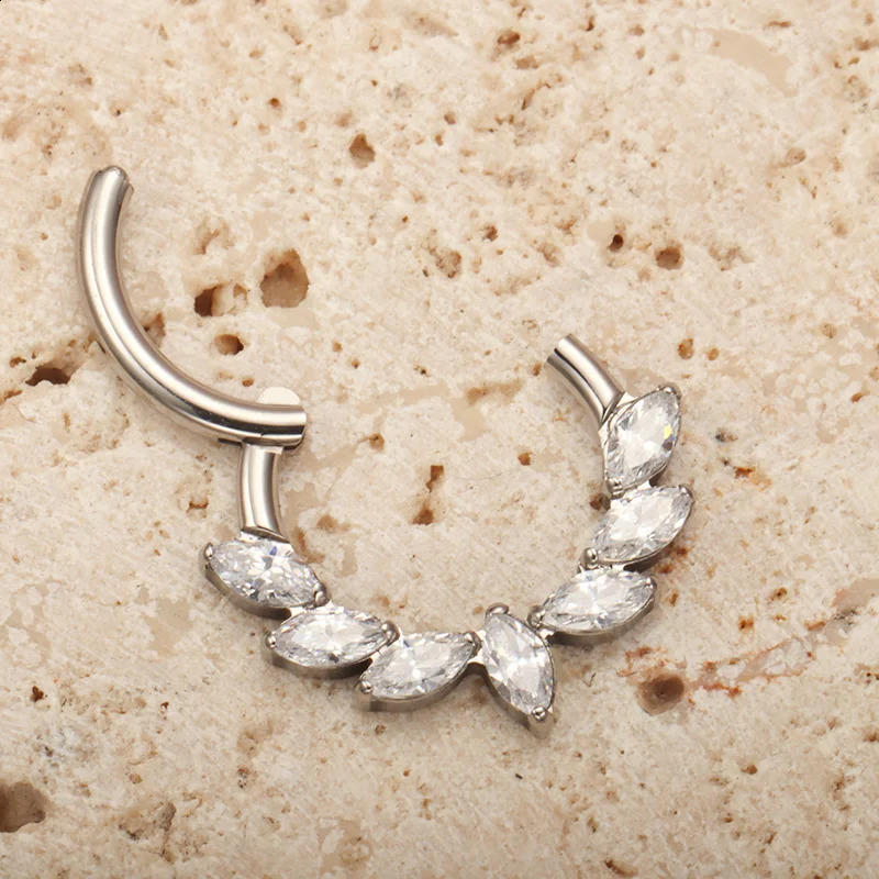 ASTM F136 Ear Piercing Marquise CZ Hinged Segment Nose Ring Cartilage Hoops Women Rook Septum Clicker Piercing Jewelry 241230