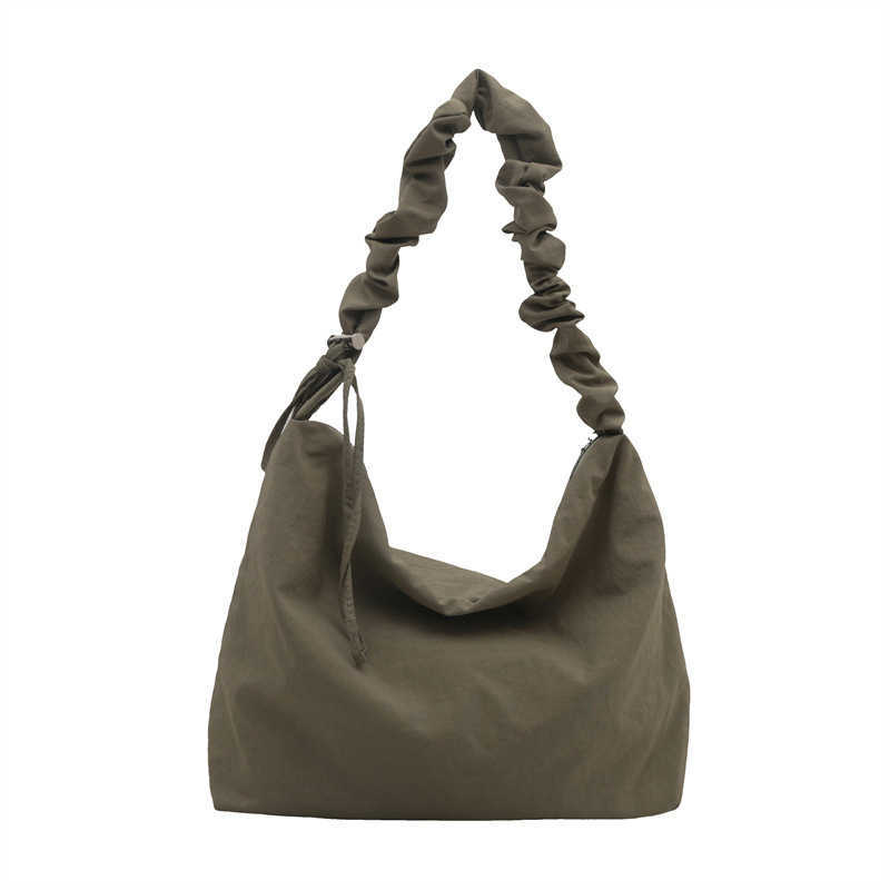 Large capacity simple canvas 2024 autumn new trend fashionable solid color casual pleated crossbody single shoulder tote bag 241230