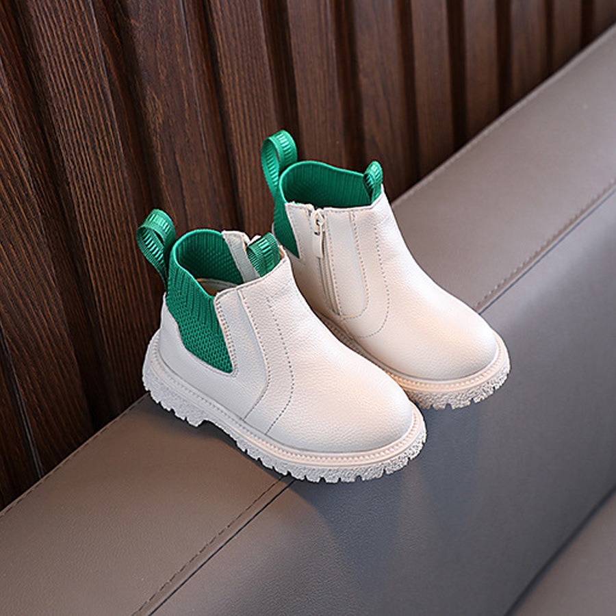 Winter New Kids Thick Plush Warm Boots Side Zipper PU Leather Waterproof Snow Boots Happysteps Boys Girls Non-slip Plush Cotton Shoes Size US 5C-12.5C