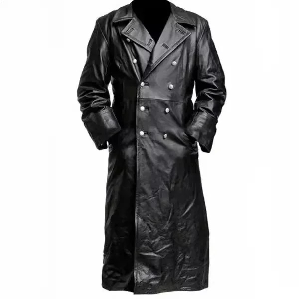 Mens Medievalstyle PU Leather Trench Coat for Autumn and Winter 2024 in European American Style Casual Versatile 241230