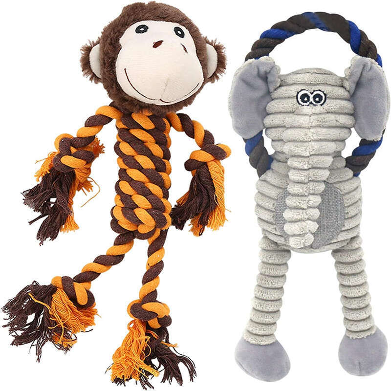 DHpet Rope with Squeaker Aggressive Chewers Tug of War Boredom to Keep Them Busy Plush Squeaky Dog Toys for Small Medium Dogs