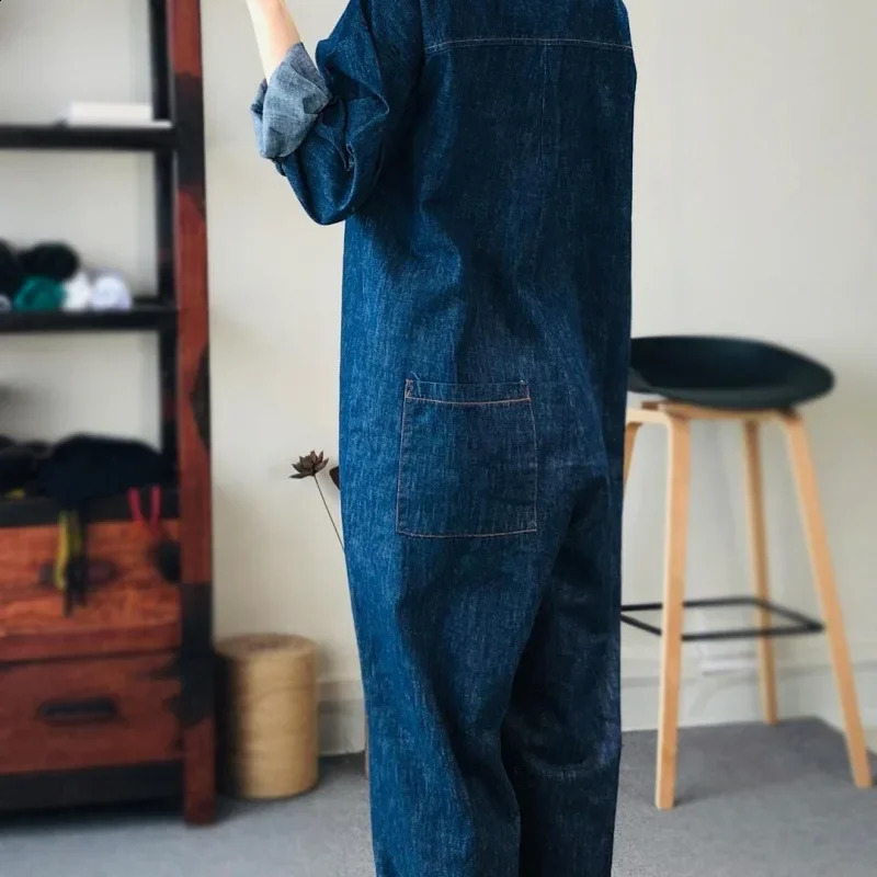 Oversize Denim Jumpsuit Suit Women Blue Denim Long Sleeve Playsuits High Waist Fashion Tops Casual One Piece Outfit Women 241230