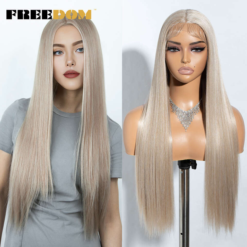 Straight Synthetic Front Wigs For Women 30 Inch Long Ombre Brown Blue Blonde Lace Easy Wear Cosplay Wig