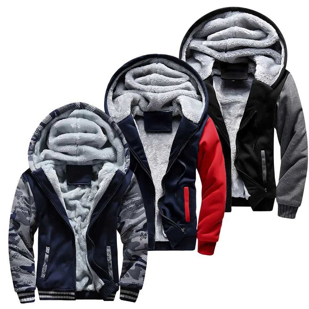 Winter Thick Zipper Jacket Street Clothing Camouflage Mens Sportswear Wool Casual Jacket Long Sleeve Solid Color Sportswear Top W241230