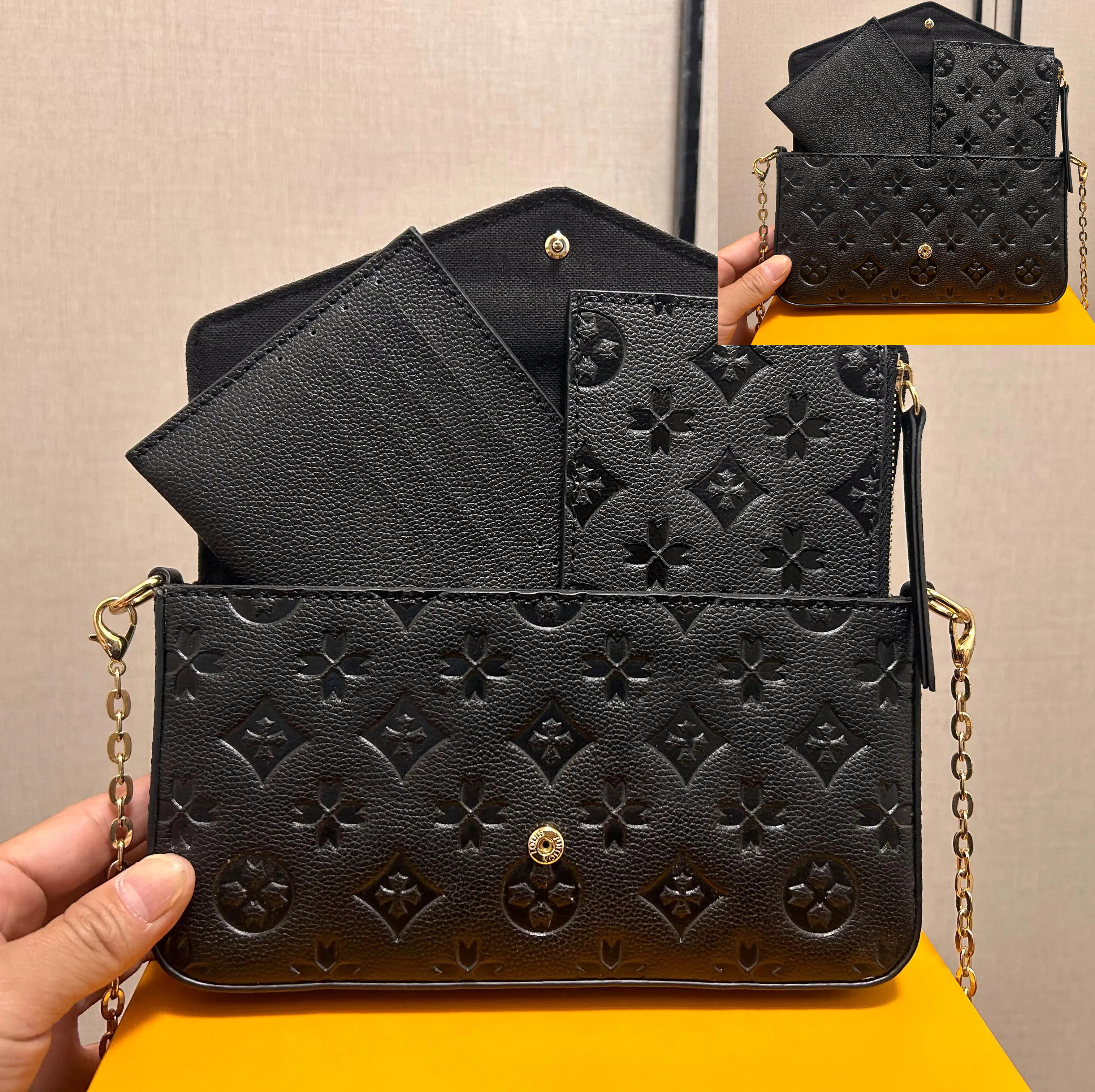 With Box Luxurys Designer Tote Bags Women Crossbody Genuine Leather Purse Fashion Flower Lady 3 Multi FELICIE POCHETTE Chain Shoulder Bag ladies Handbag Wallet