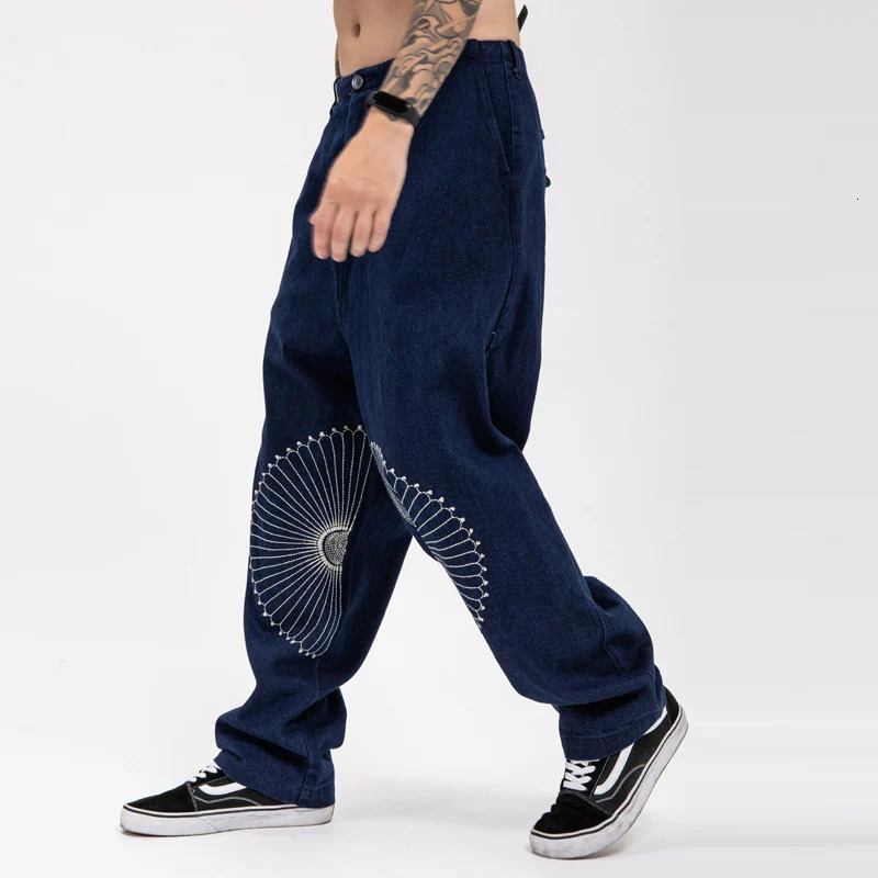 Japanese Fashion Kapital Hirata Hehong Embroidered Casual Printed Pants Trend Versatile Vintage Loose Jeans Men Trousers
