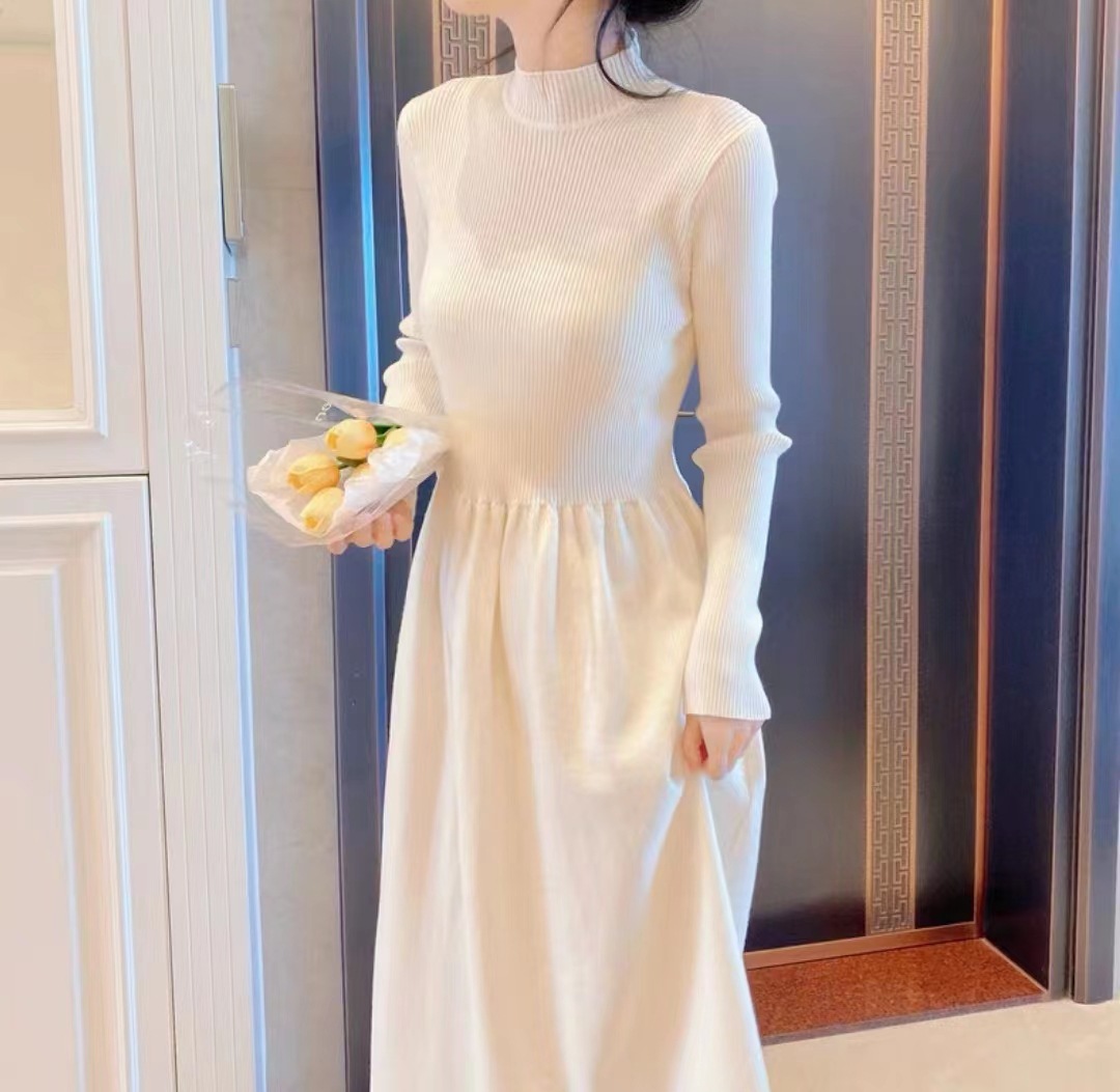 P31158 Fashionable slim fit coat bottoming inner dress female autumn and winter new Korean style knitted sweater long skirt