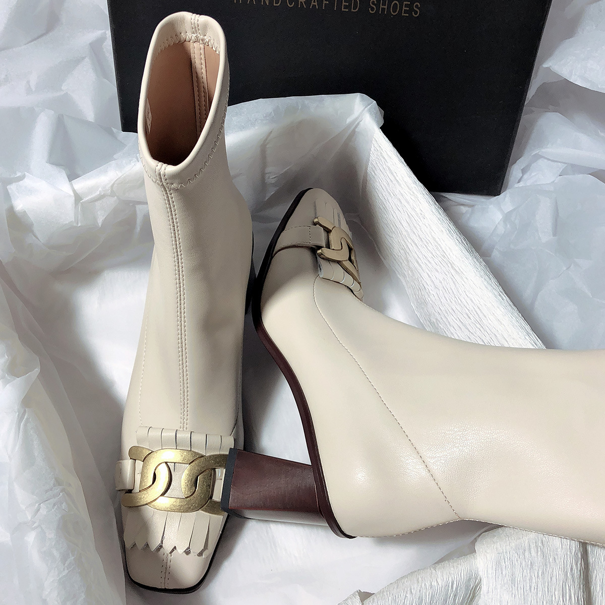 New Autumn/Winter Women Sheep Suade Toe Square Heel Mid-Heel Ankle Boots Fringed Zipper Fashion Office Lady Shoes 34-39