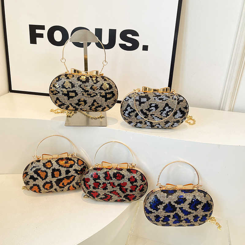 Hot selling women's bag 2025 new handbag women's embroidered sequin leopard print dinner bag party handbag 241230