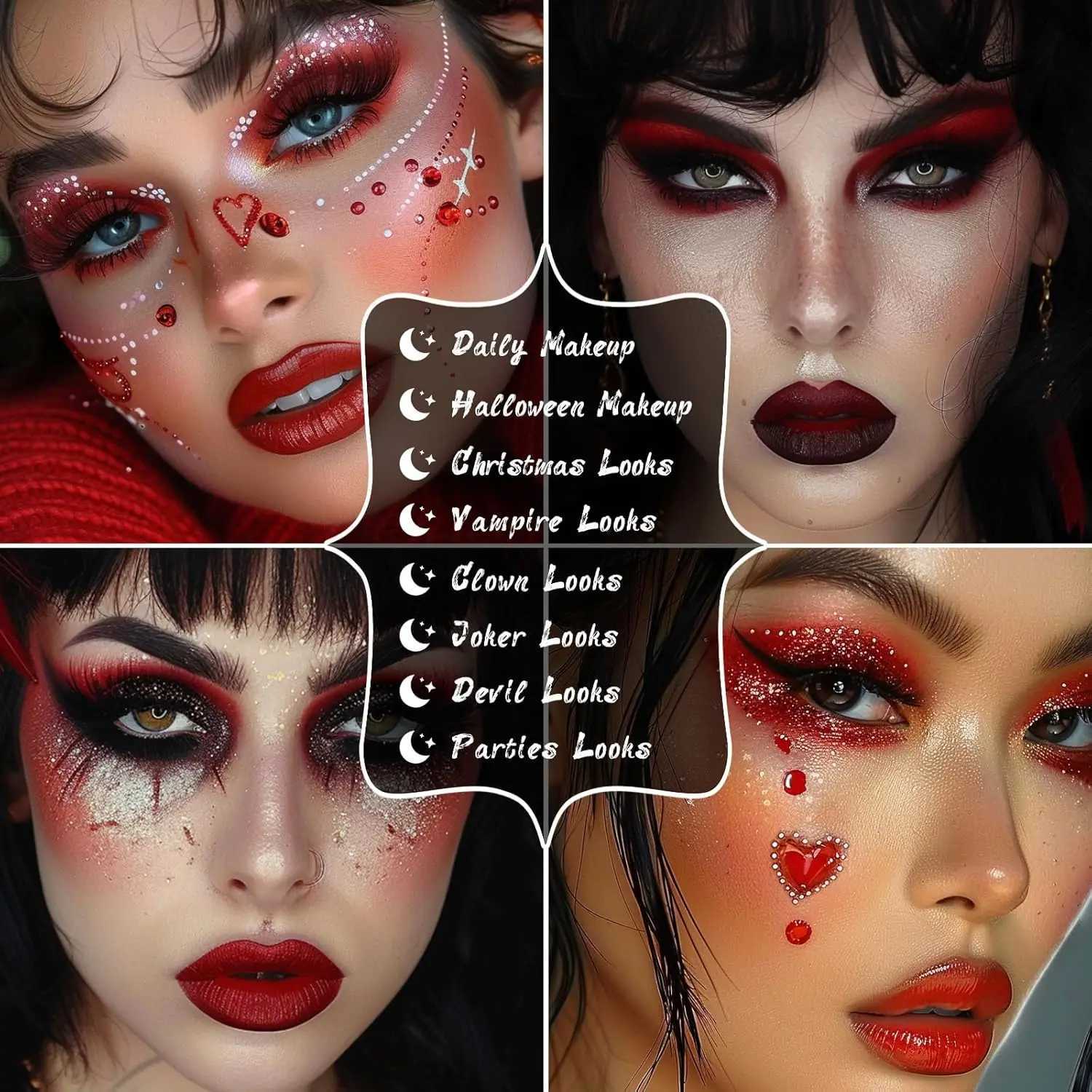 UCANBE Red Eyeshadow Makeup Palette 15 Colors Burgunry Gray Silver Shimmer Matte Glitter for Halloween Christmas Vampire ClownXJ241230