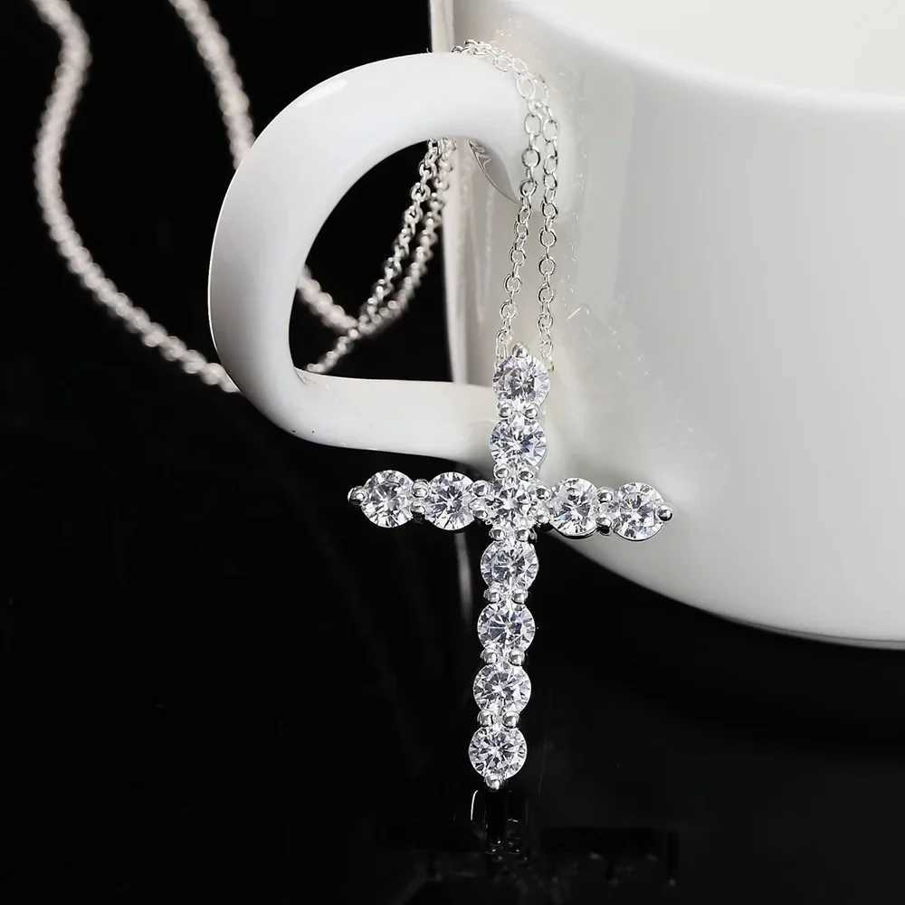 925 sterling silver necklace jewelry womens wedding fashion cross CZ crystal zircon pendant cute 45cm W241230