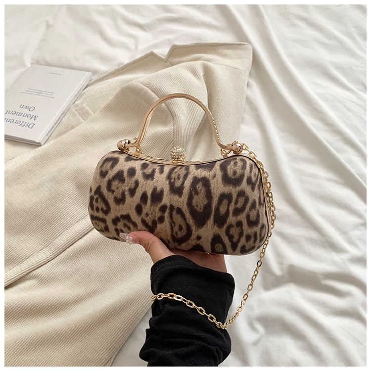 Temperament Dinner 2024 Personalized New Fashion Leopard Pattern Fashion Chain Crossarm Shoulder Box Women's Bag 241230