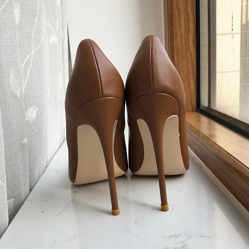 Tikicup Dark Brown Matte Women Pointy Toe Slip On High Heel Shoes Elegant Ladies Formal Dress Stiletto Pumps Plus Size 33-45 241230