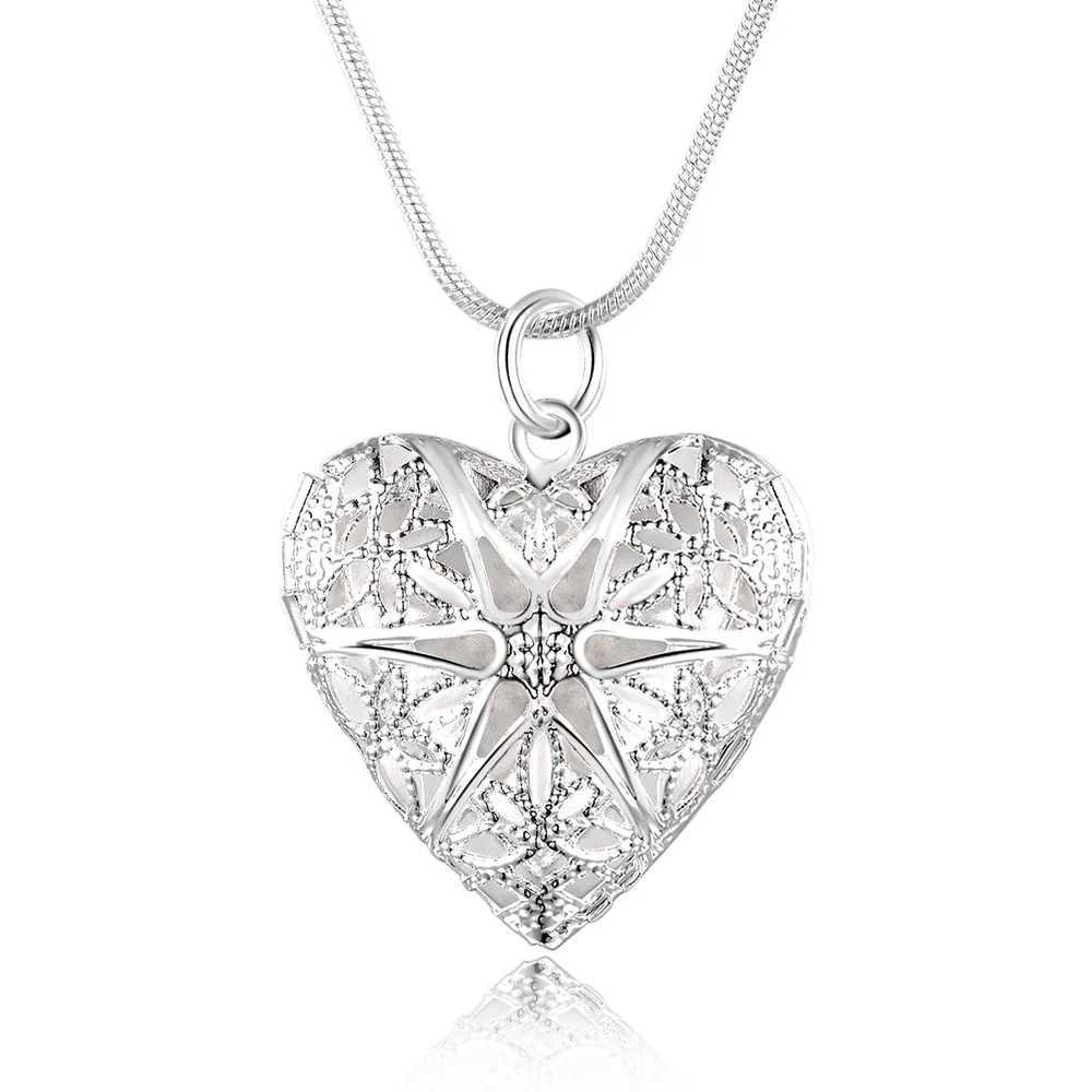 Hot 925 sterling silver picture frame pendant necklace 18/20/22/24 inch snake chain female charm wedding fashion jewelry W241230