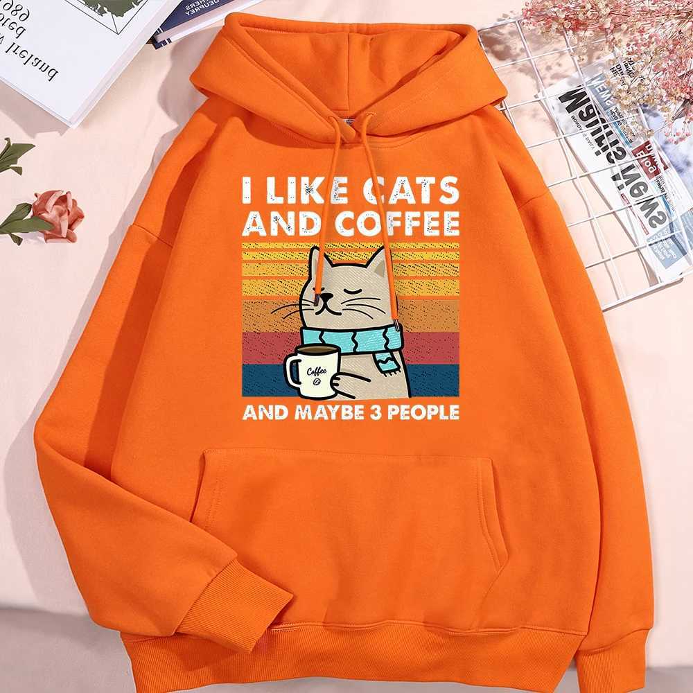I like mens cat and coffee hoodies fashionable womens Crewneck clothing loose wool new hoodies street zipper mens sportswear W241230