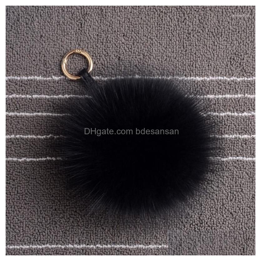 Keychains Lanyards 16Cm Luxury Fluffy Real Raccoon Fur Ball Pompom Plush Size Genuine Keychain Metal Ring Pendant Bag Charm K042Red Dhoia