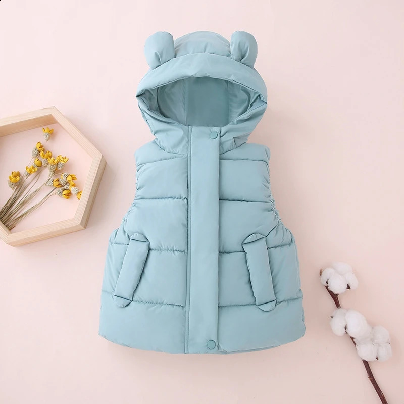1-7Y Toddler Kids Hooded Waistcoats Solid Children Cotton Padded Warm Vests Baby Boys Girls Sleeveless Jackets Insulated Clothes 241230