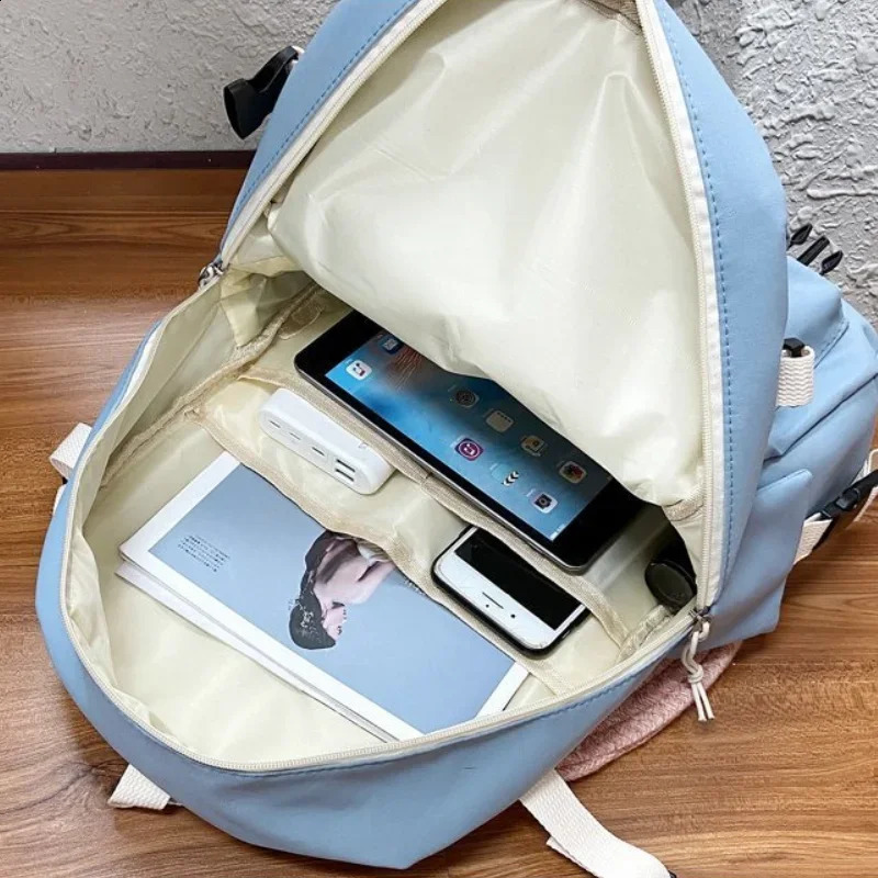 Canvas Womens Backpack Students School Bags for Girls Teenager Cute Multi-pocket Schoolbag Rucksack Handbags Laptop Backpack 241230