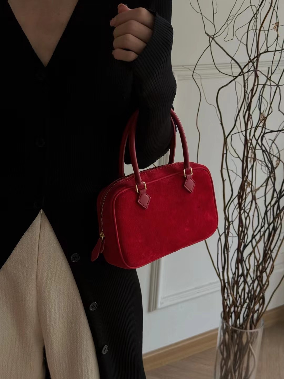 FIRMRANCH Minimalist Versatile Autumn/Winter Retro Suede Leather Square Portable Briefcase Single Shoulder Diagonal Cross Bag