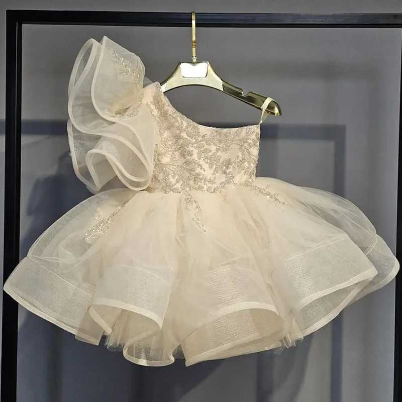 Girl's Dresses Baby Girl Princess Floral Sequins Dress Off Shoulder Infant Toddler Child Tulle Vestido Party Wedding Pageant Baby Clothes 1-12Y Y