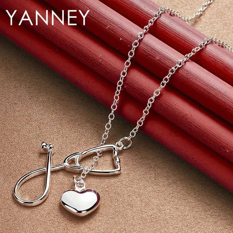Luxury 925 sterling silver 18 inch high-quality Stethoscope heart-shaped necklace suitable for womens fashion charm gifts wedding jewelry W241230