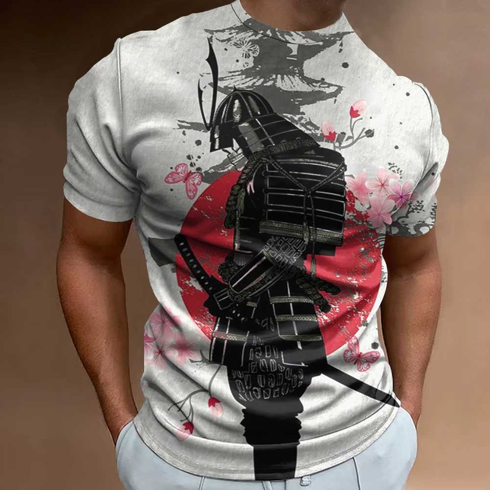 New 3D Japanese samurai printed mens T-shirt retro casual mens clothing loose oversized T-shirt summer mens short sleeved 2024 top W241230
