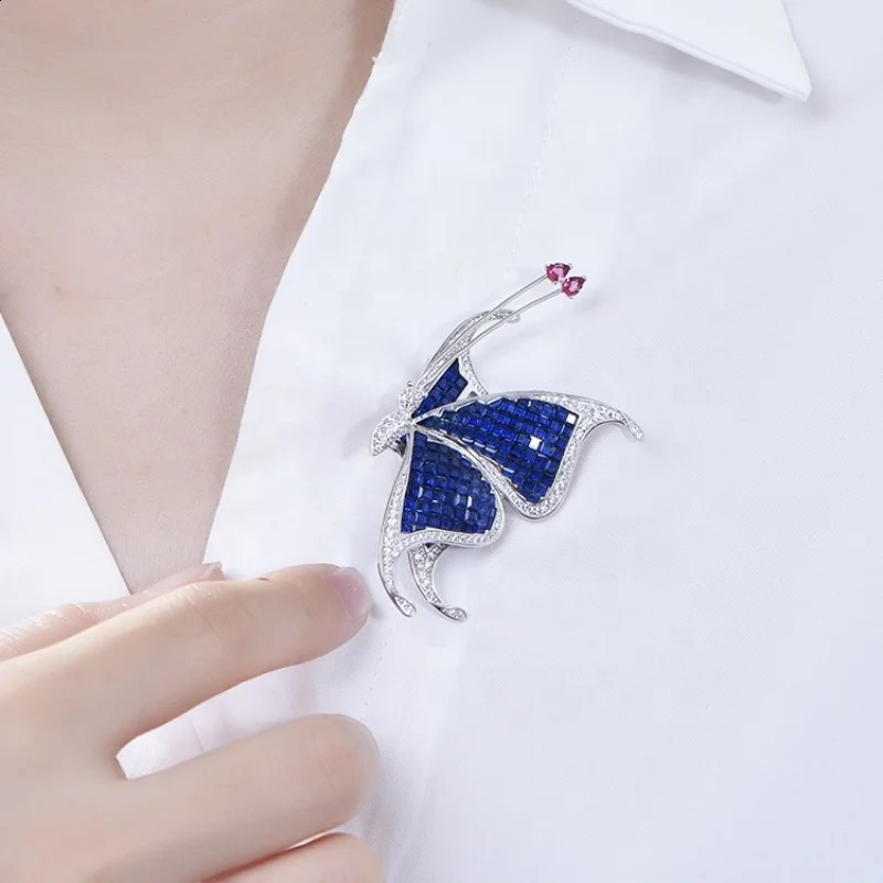 S925 14K Gold Plated Butterfly Enamel Pins Sterling Silver Brooches Iced out with AA CZ for Women 241227