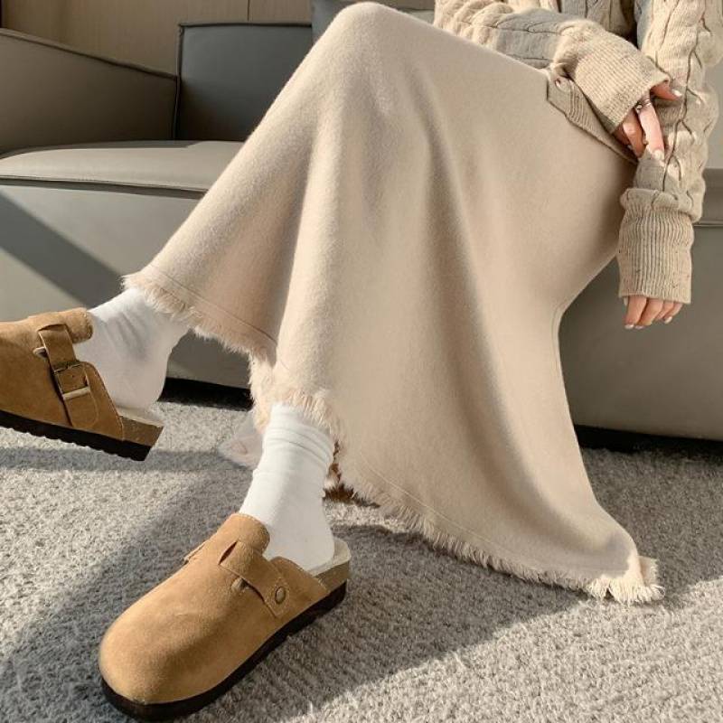D16750 Knitted skirt for women autumn and winter small size drape large swing umbrella skirt high waist medium length skirt