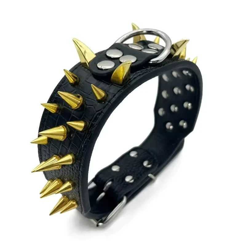 Spiked Wolf Tooth Spike Pet Collar Color Rivet Dog Medium To Large Dogs Hand Holding Rope Iron Chain Adjustable Anti-Bite CollarXJ241230