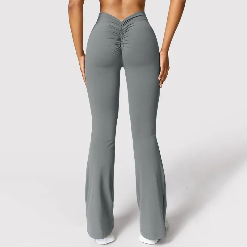 Fashion Micro Horn Legging Vback Waist Sports Pants High Push Up Butt Gym Solid Slim Casual Leggings 241228