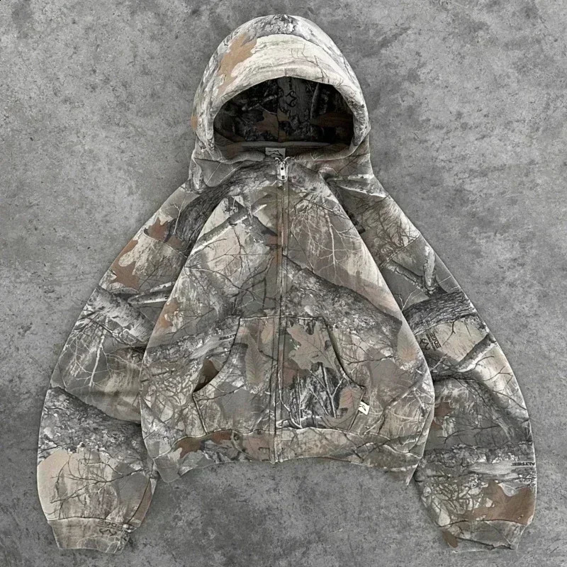 Hip Hop Tactical Camo Streetwear Vintage Camo Zipperr Hoodie Y2K Coats Men Women Oversized Hoodie Sweatshirt Zip Jacket Clothing 241225