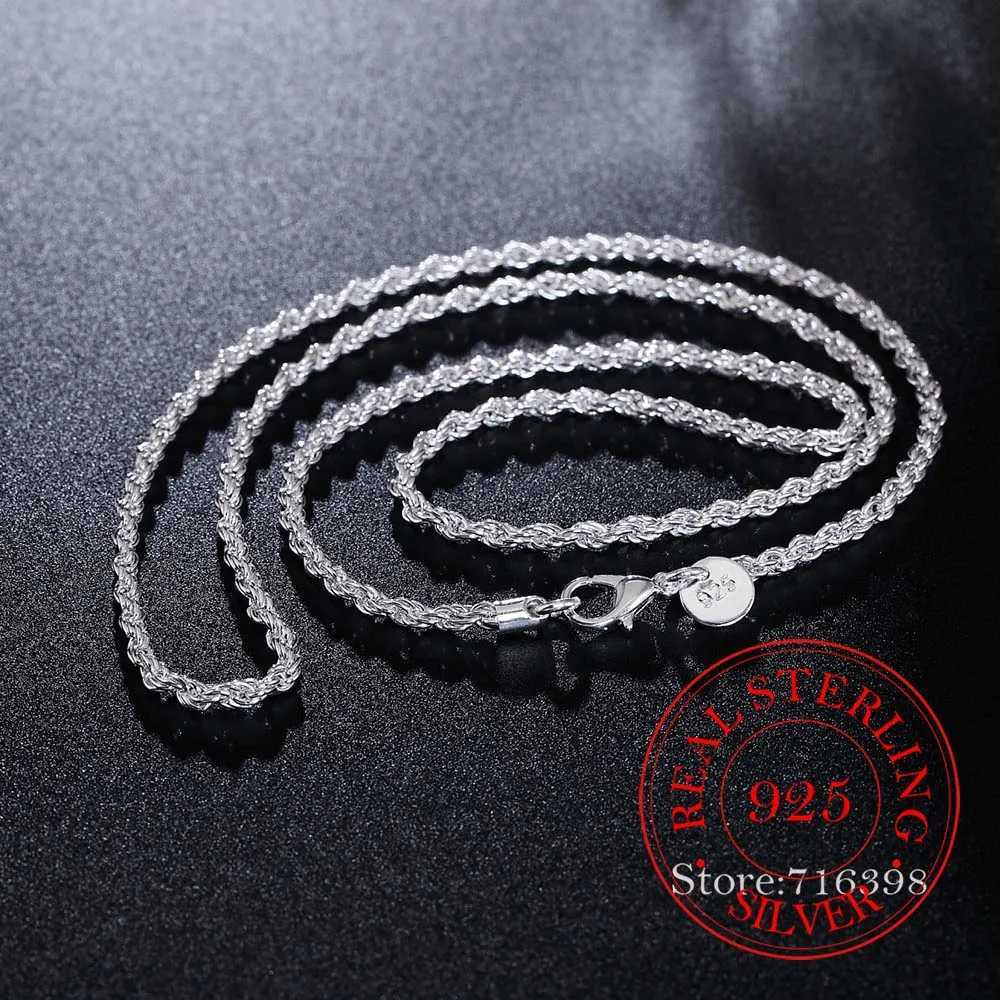 A genuine 925 sterling silver mens exquisite jewelry 3mm twisted rope chain necklace suitable for womens 16-30 inch charm necklace W241230