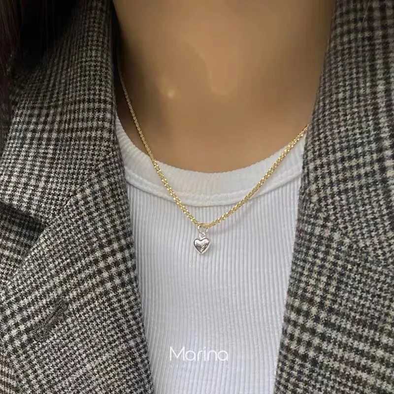 New 925 sterling silver conflict and heart-shaped necklace heart-shaped pendant simple necklace Birtay party gift womens jewelry W241230