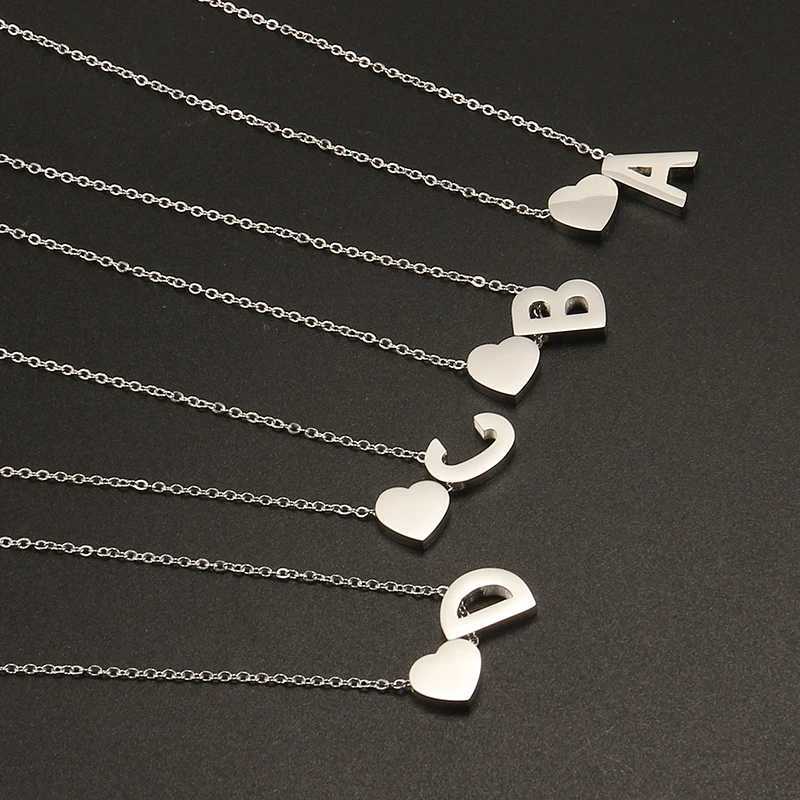 2024 Fashion Simple Tiny Heart Dainty Initial Necklace Womens Stainless Steel A-Z Letter Necklace Chain Jewelry with Alphabet Name W241230