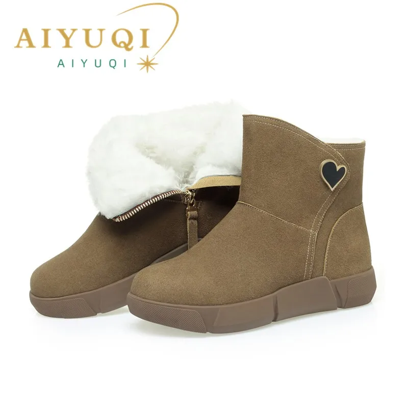 Snow Boots Women Winter Shoes Genuine Leather Women Ankle Boots Flat Large Size Natural Wool Non-slip Women Booties
