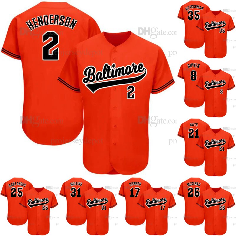 Custom Baseball Jersey Henderson Ripken Rutschman Mullins Santander Jerseys Mens Womens Youth Any Name Number