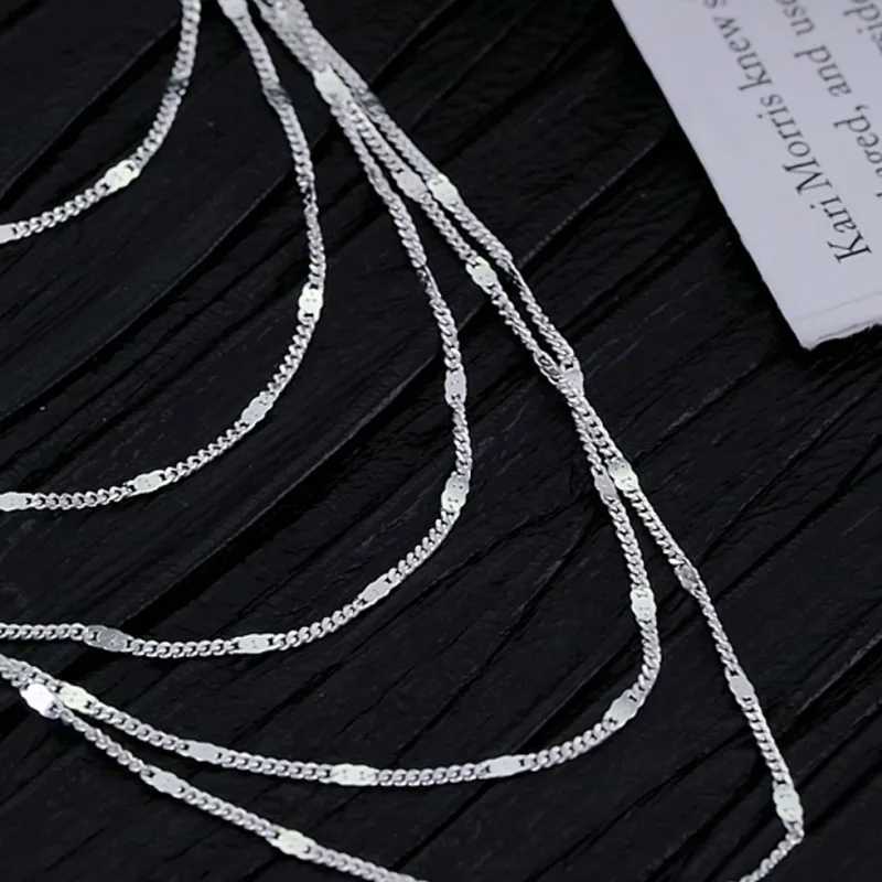 New S925 Pure Silver Womens Jewelry Necklace European Pure Silver Fashion Multi Layer Bar Necklace W241230