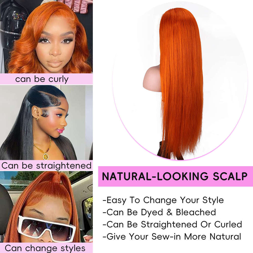 Lace Front Wig Cover T Shape Fashionable Orange With 200% Density Hot Selling Front Lace 13 * 4 Straight Hair Wig Full Head Kq2 Kq2