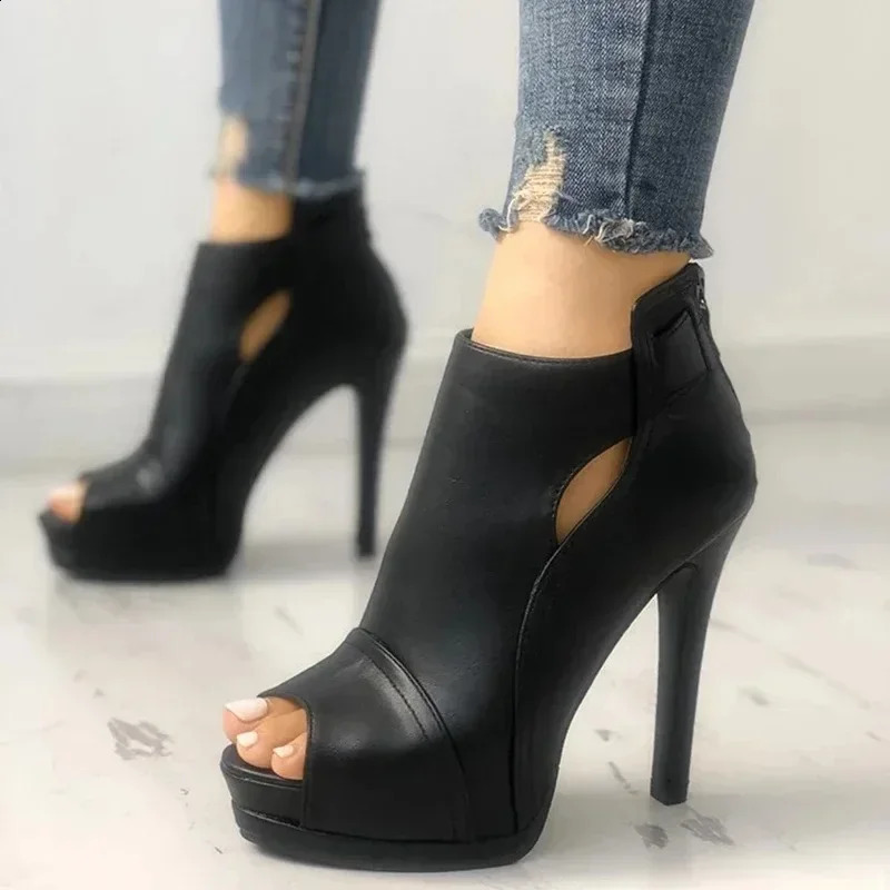 Fish Mouth Sandals High Heels Women Pumps Office Breathable Hollow Out Square Boots Summer Platform Heels Party Wedding Shoes 241230